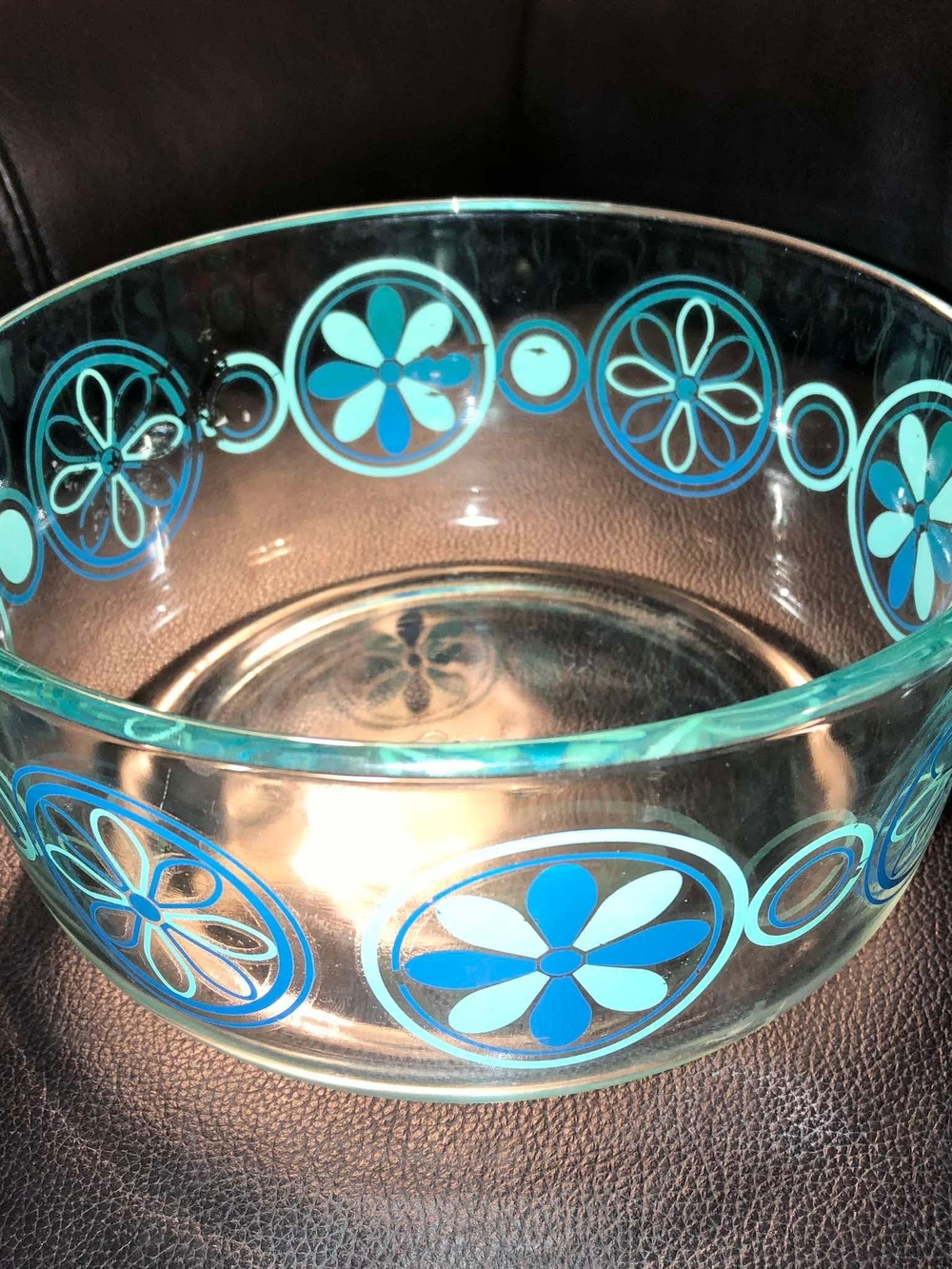 Pyrex 471 Clear Glass Bowl Blue Floral Pattern Round 7in Vintage 1970s
